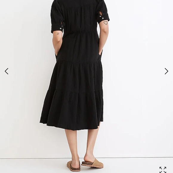 Madewell Lightspun Button-front Tiered Black Midi Dress Size 16 - Picture 3 of 12